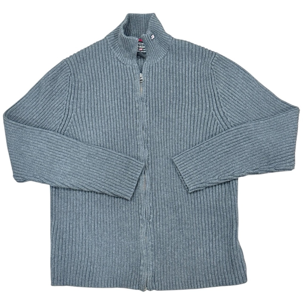 Vintage Ralph Lauren Polo Jeans Co Sweater Mens L Gray Knit Full Zip Mock Neck